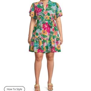 Jessica Howard Floral Flowy Short Dress Ruffle Hem Size 12 Balloon Short Sleeve